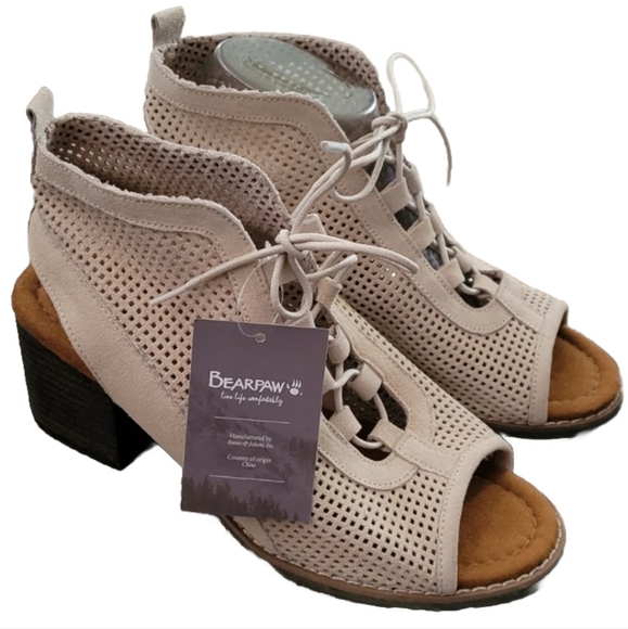 BearPaw VIENNA Cow Suede Open Toe Ghillie Lace Up Bootie Sandal Shoes Size 9 NEW - Picture 8 of 8